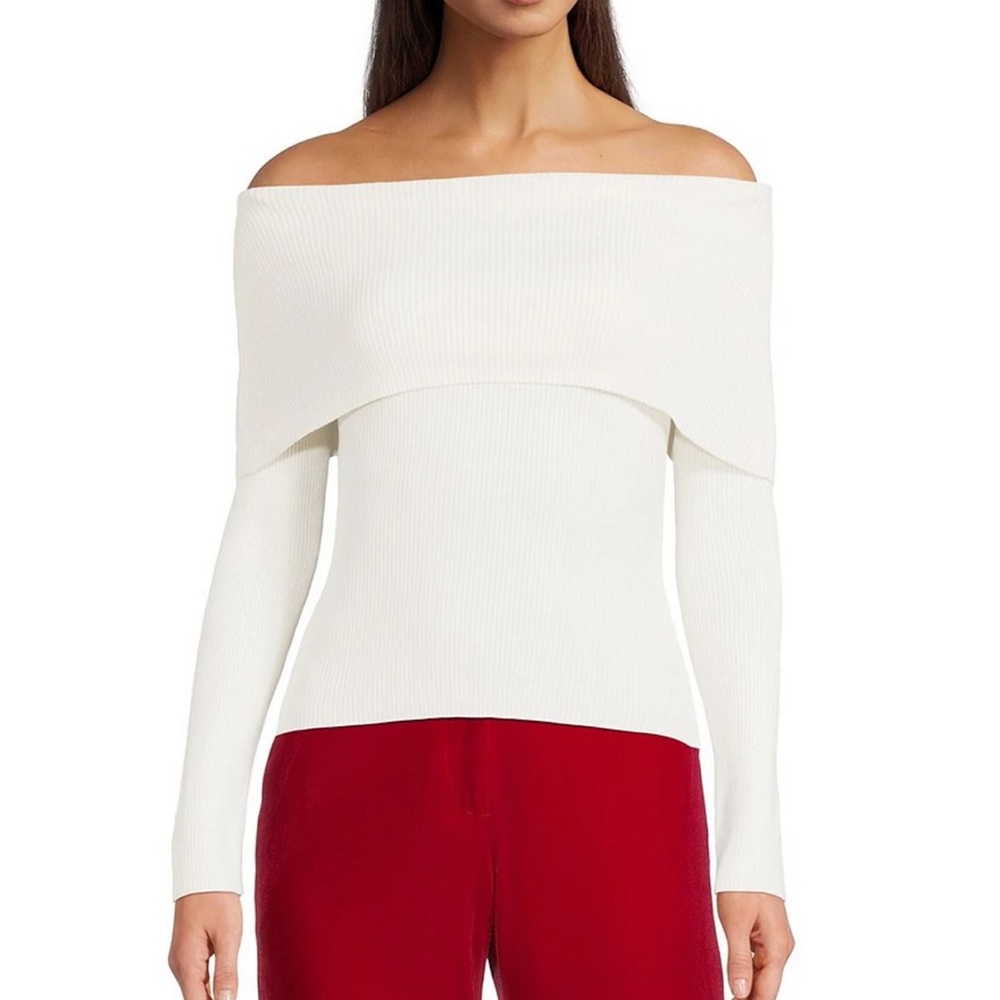 Women NWT XL Alex Marie Whitney Off-The-Shoulder Long Sleeve Sweater White